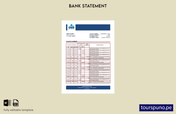 listo para imprimir plantilla de Excel de extracto bancario UBB de Bulgaria